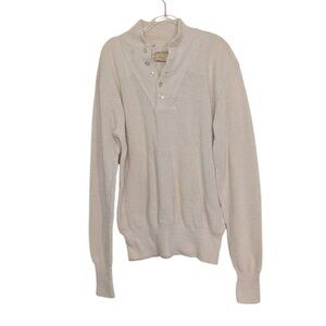 Vintage LL Bean Ribbed Henley Sweater Mens Tall Size Large Cream Long Sleeve